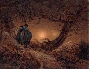 Caspar David Friedrich Two men contemplating the Moon painting